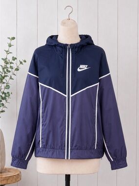 Nike Hooded Bomber Jacket In Purple & Navy - Women’s M